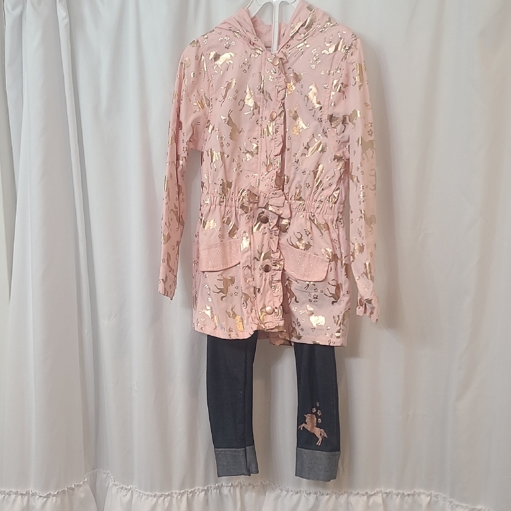 Little Lass Pink and Gold Raincoat with Unicorns